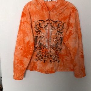 ORANGE🎃TIE DYE LONG SLEEVE T-SHIRT HOODIE W/BLING ON FRONT SIZE XL NWOT
